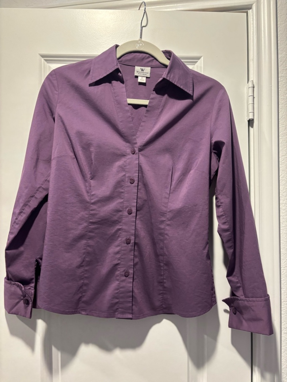 Worthington Long Sleeve French Cuffed Lilac Petite Stretch Dress Shirt P4
